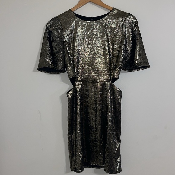french connection cut out merallic gold moni dress 2 - Picture 5 of 9